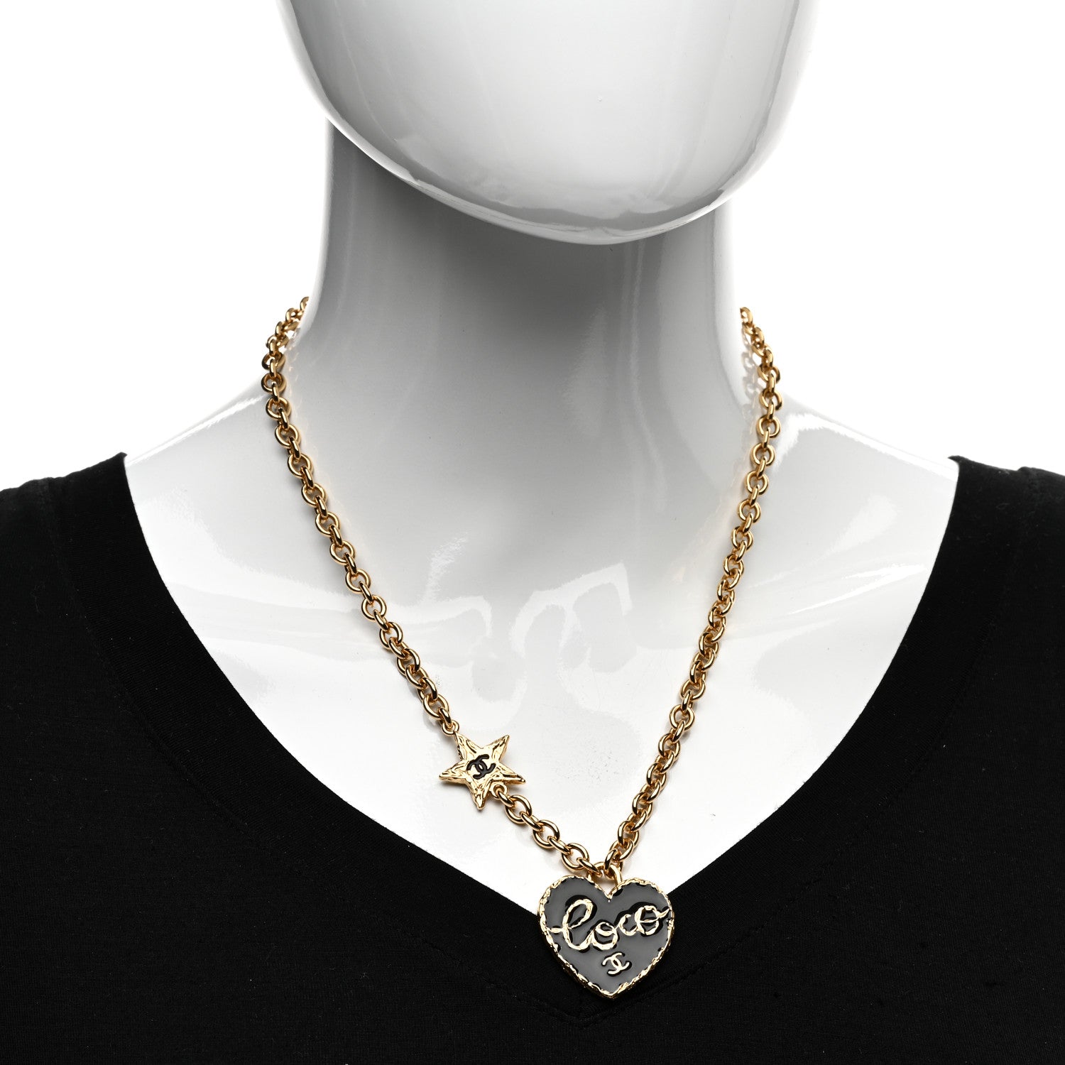 Chanel Enamel Coco Heart CC Star Necklace Gold Black 2 of 4
