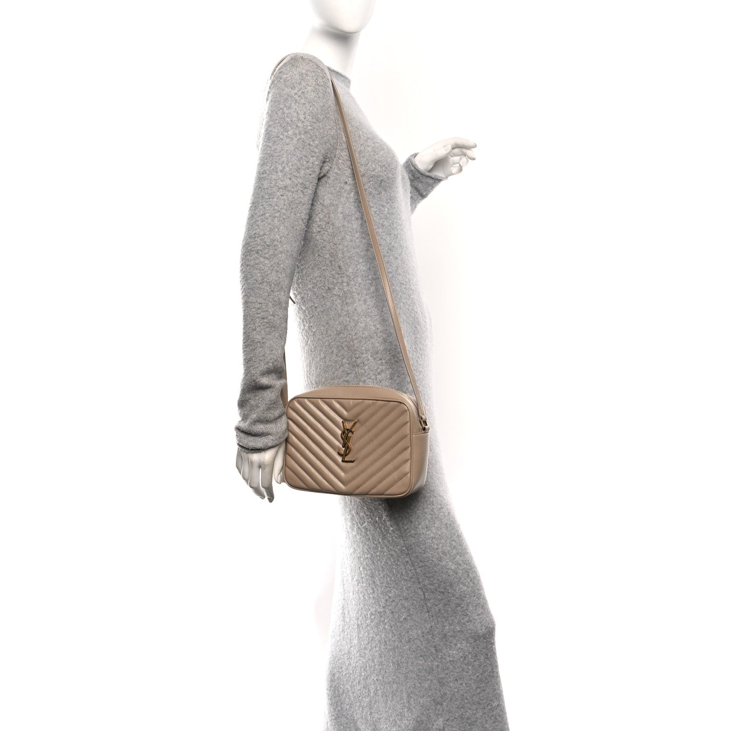 Saint Laurent Calfskin Matelasse Monogram Lou Camera Bag Dark Beige 2 of 10