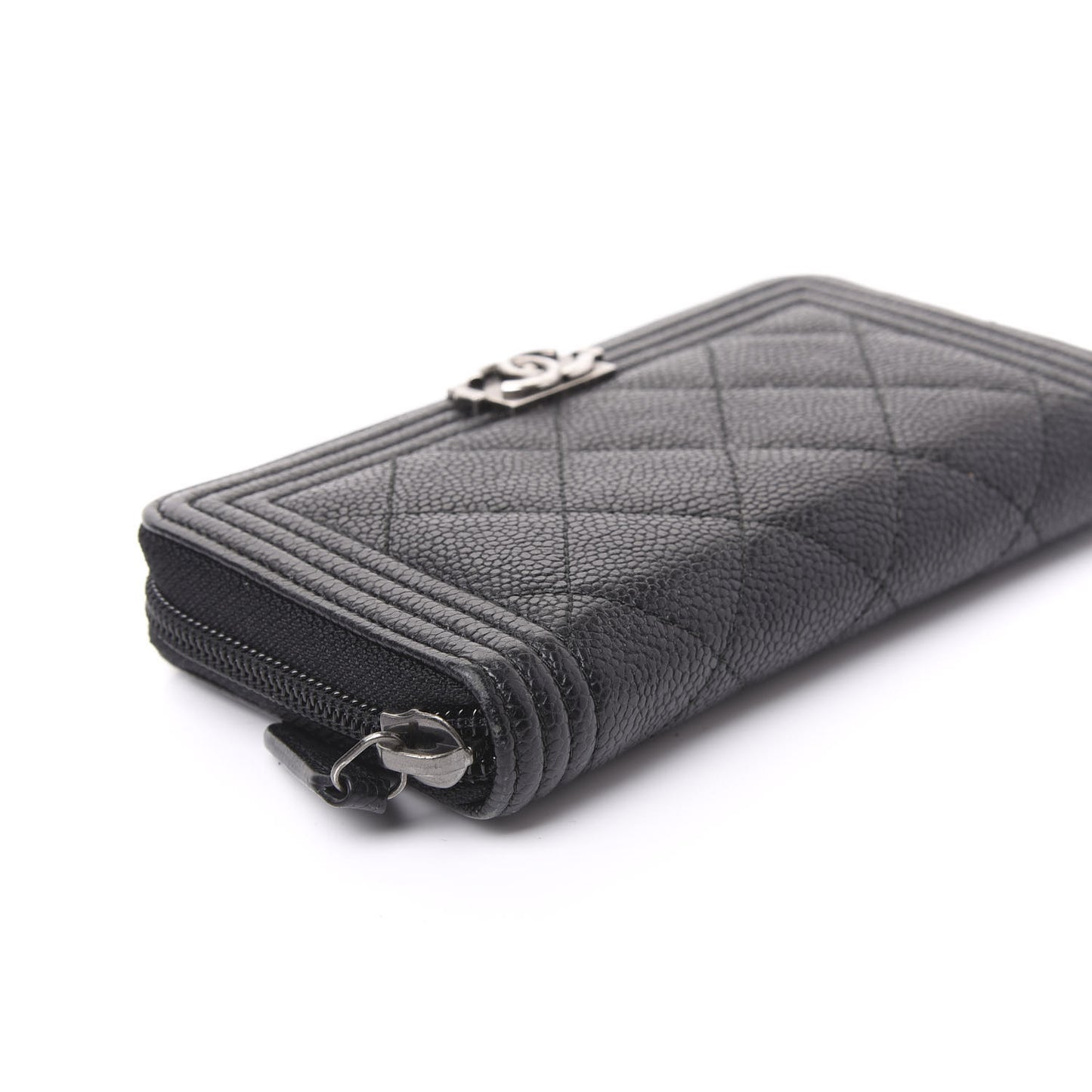 Caviar Quilted Small Boy Zip Around Wallet Black