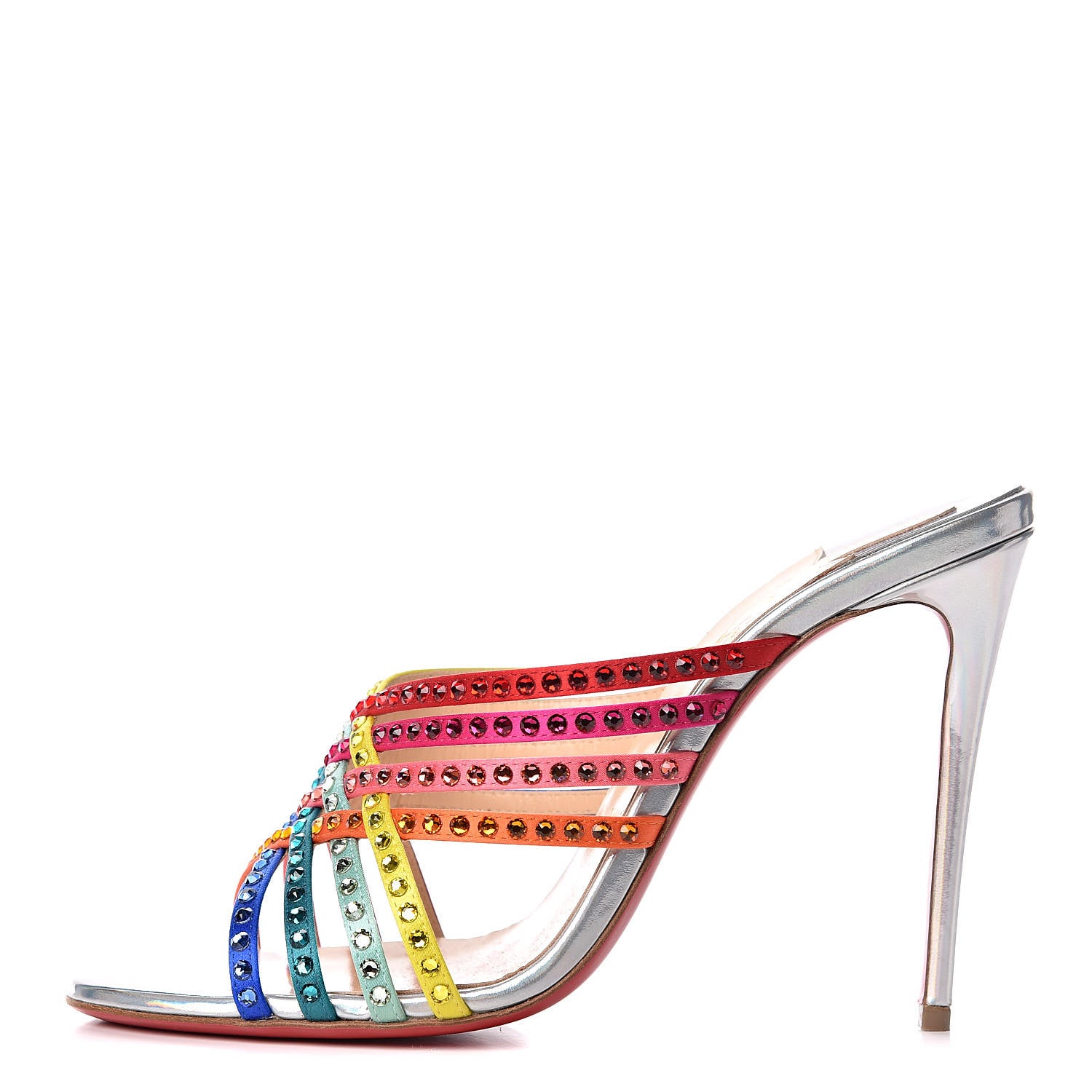 Christian Louboutin Specchio Calfskin Crystal Marthastrass 100 Slide Sandals 37 Silver Multicolor 1 of 9