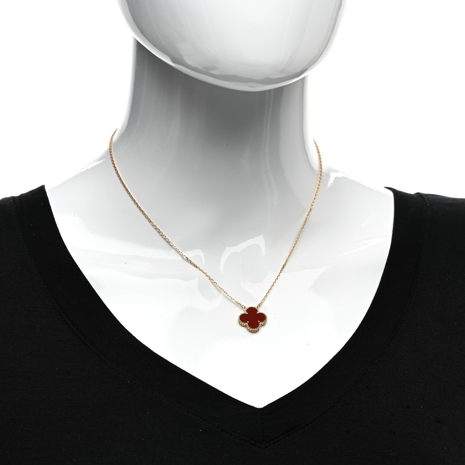 Van Cleef & Arpels 18K Yellow Gold Carnelian Vintage Alhambra Pendant Necklace 2 of 5