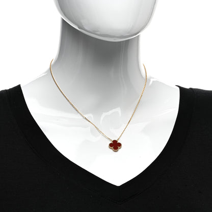 Van Cleef & Arpels 18K Yellow Gold Carnelian Vintage Alhambra Pendant Necklace 2 of 5