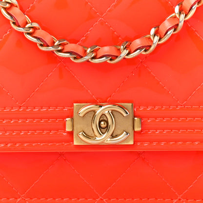Chanel Patent Calfskin Quilted Boy Wallet On Chain WOC Orange 9 of 11