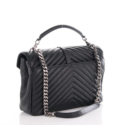 Saint Laurent Sheepskin Matelasse Chevron Monogram Large College Satchel Black 4 of 8