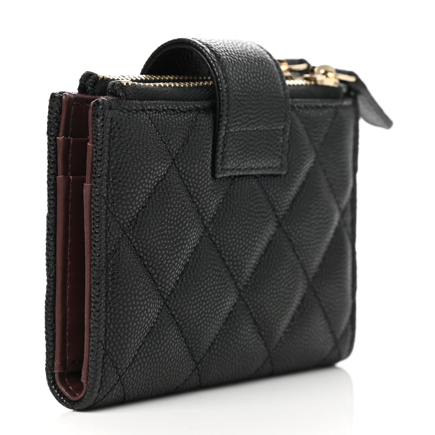 Caviar Quilted Compact Zipped Pocket Wallet Black
