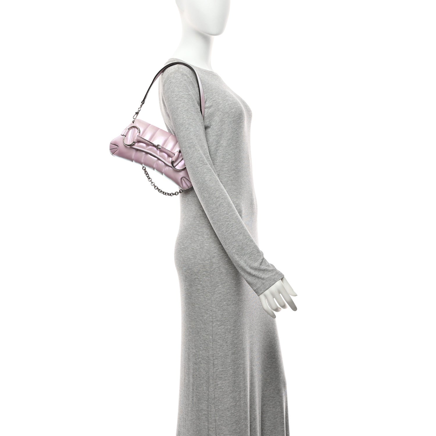 Gucci Iridescent Nappa Vertical Matelasse Small Maxi Horsebit Chain Shoulder Bag Escape Pink 2 of 10