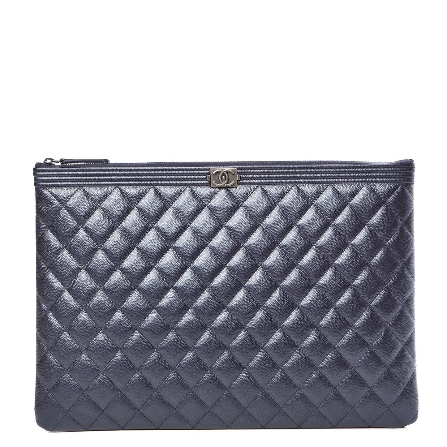 Metallic Caviar Quilted Large Boy Cosmetic Case Navy