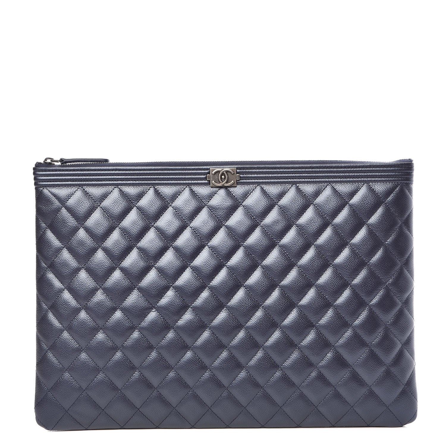 Chanel Metallic Caviar Quilted Large Boy Cosmetic Case Navy 1 of 7
