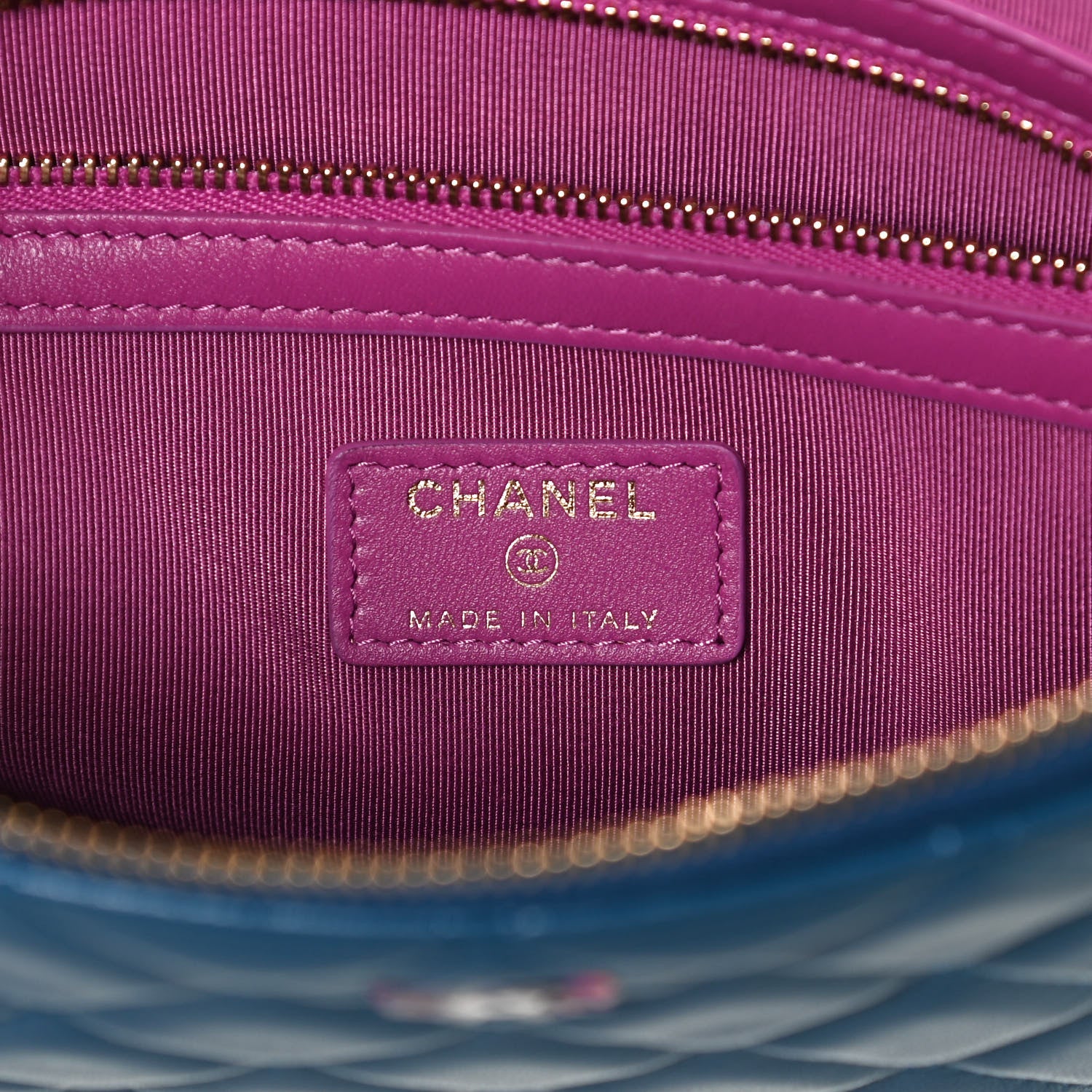 Chanel Lambskin Quilted Medium CC Cosmetic Case Blue Pink 6 of 10