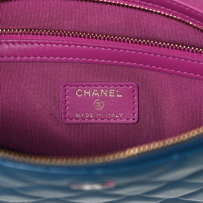Chanel Lambskin Quilted Medium CC Cosmetic Case Blue Pink 6 of 10