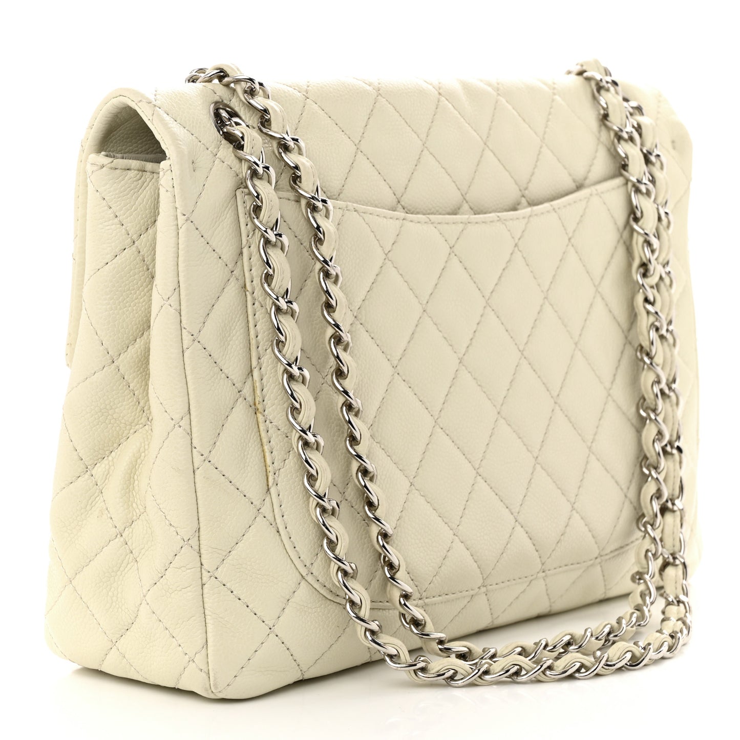 Washed Caviar Quilted Maxi Single Flap White