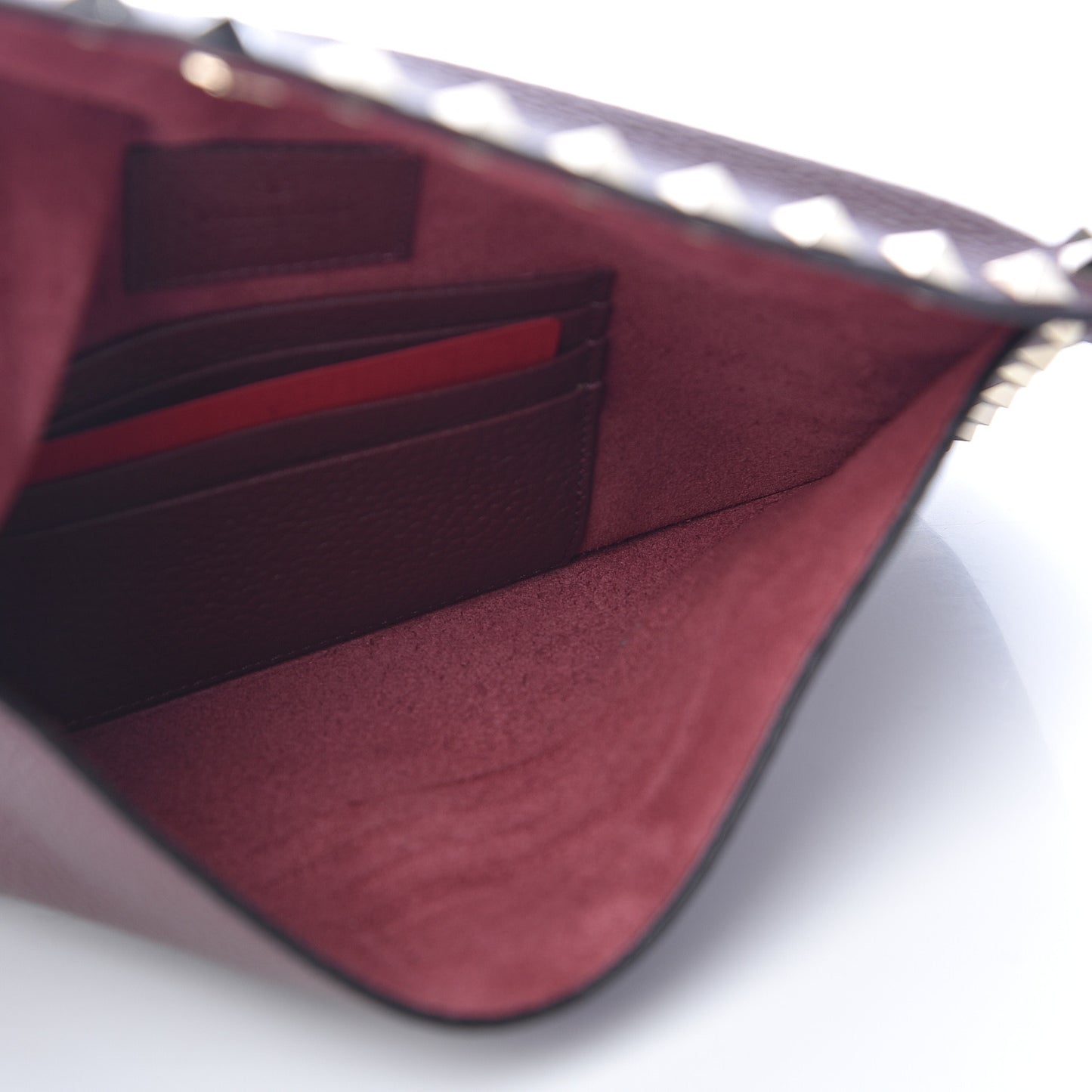 Pebbled Calfskin Medium Rockstud Envelope Flat Wristlet Pouch Rubin