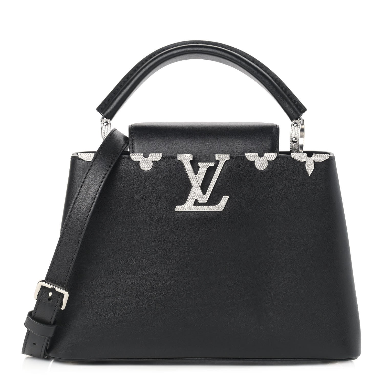 Louis Vuitton Smooth Calfskin Crystal Flowers Capucines BB Black 1 of 14