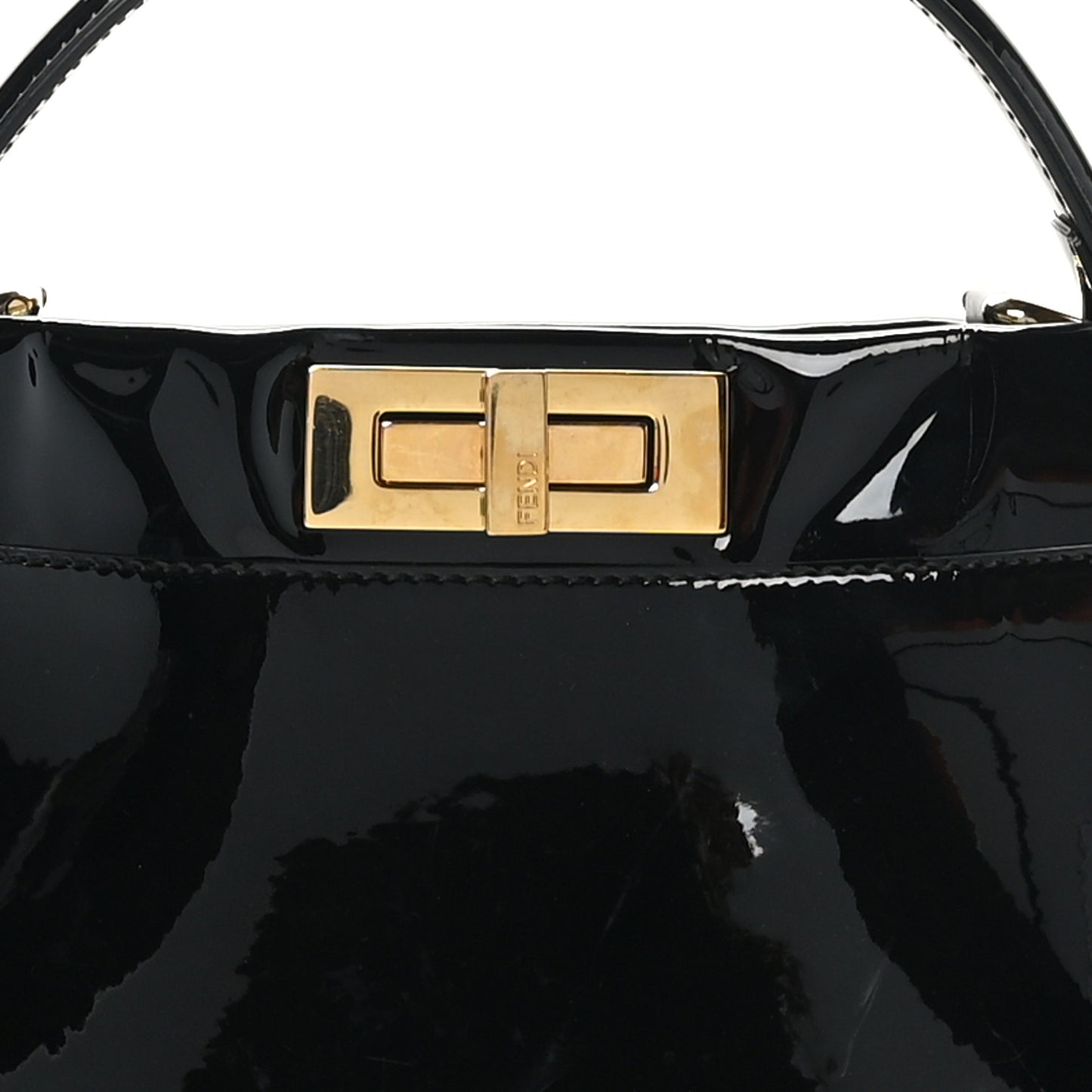 Patent Glazed Fabric FF 1974 Medium Peekaboo Iconic Defender Satchel Mogano Panna Black
