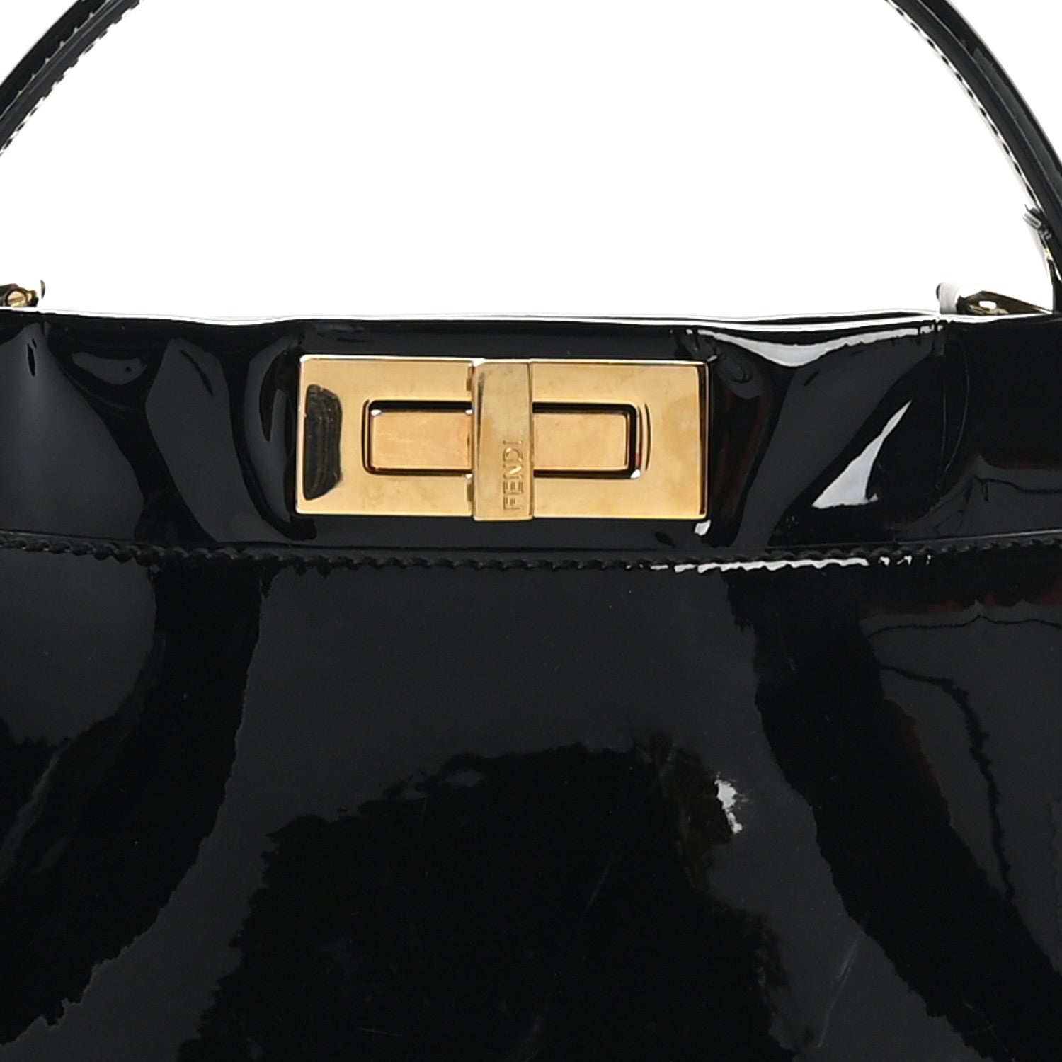 Fendi Patent Glazed Fabric FF 1974 Medium Peekaboo Iconic Defender Satchel Mogano Panna Black 9 of 11