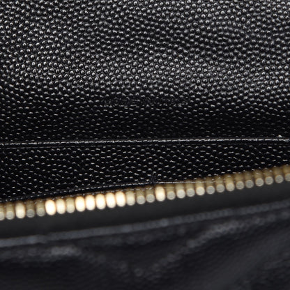 Saint Laurent Grain De Poudre Matelasse Chevron Monogram Envelope Chain Wallet Black 7 of 9