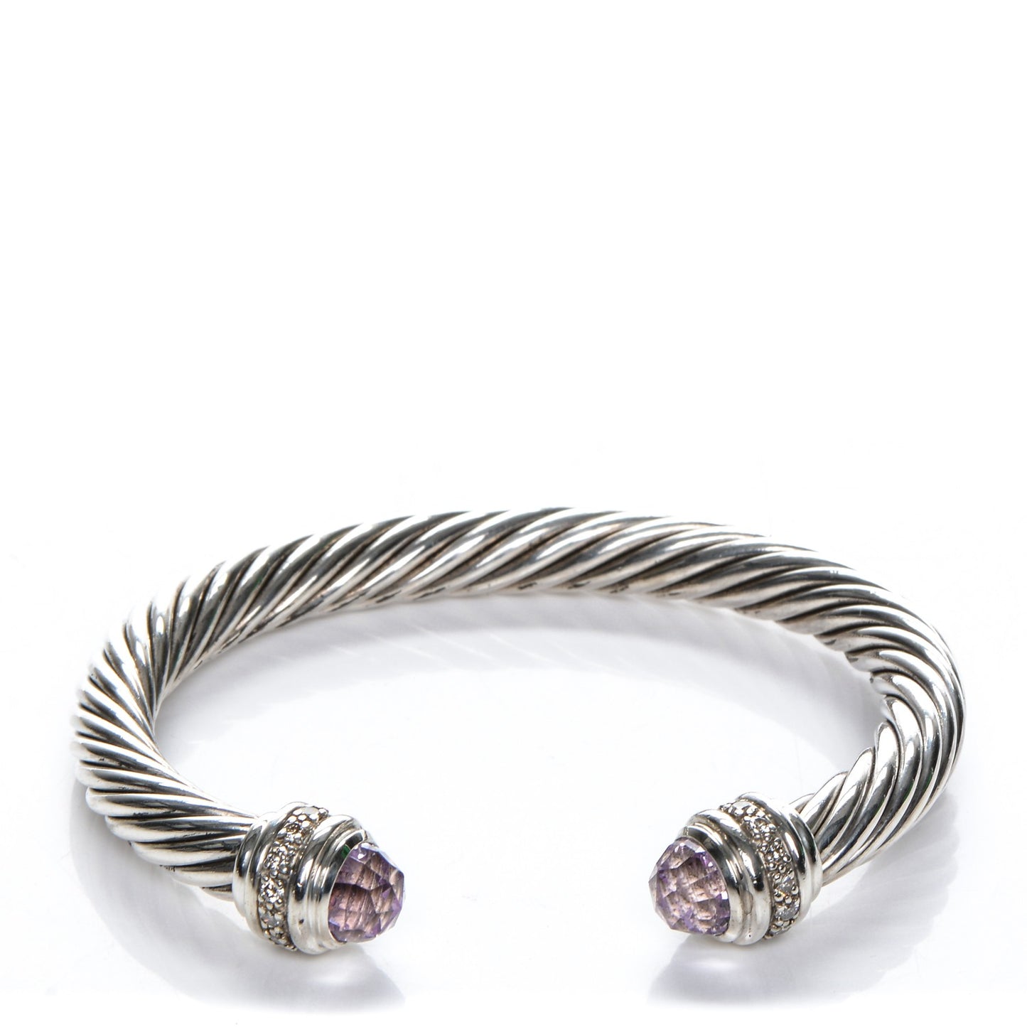 Sterling Silver Diamond Amethyst 7mm Cable Classics Bracelet