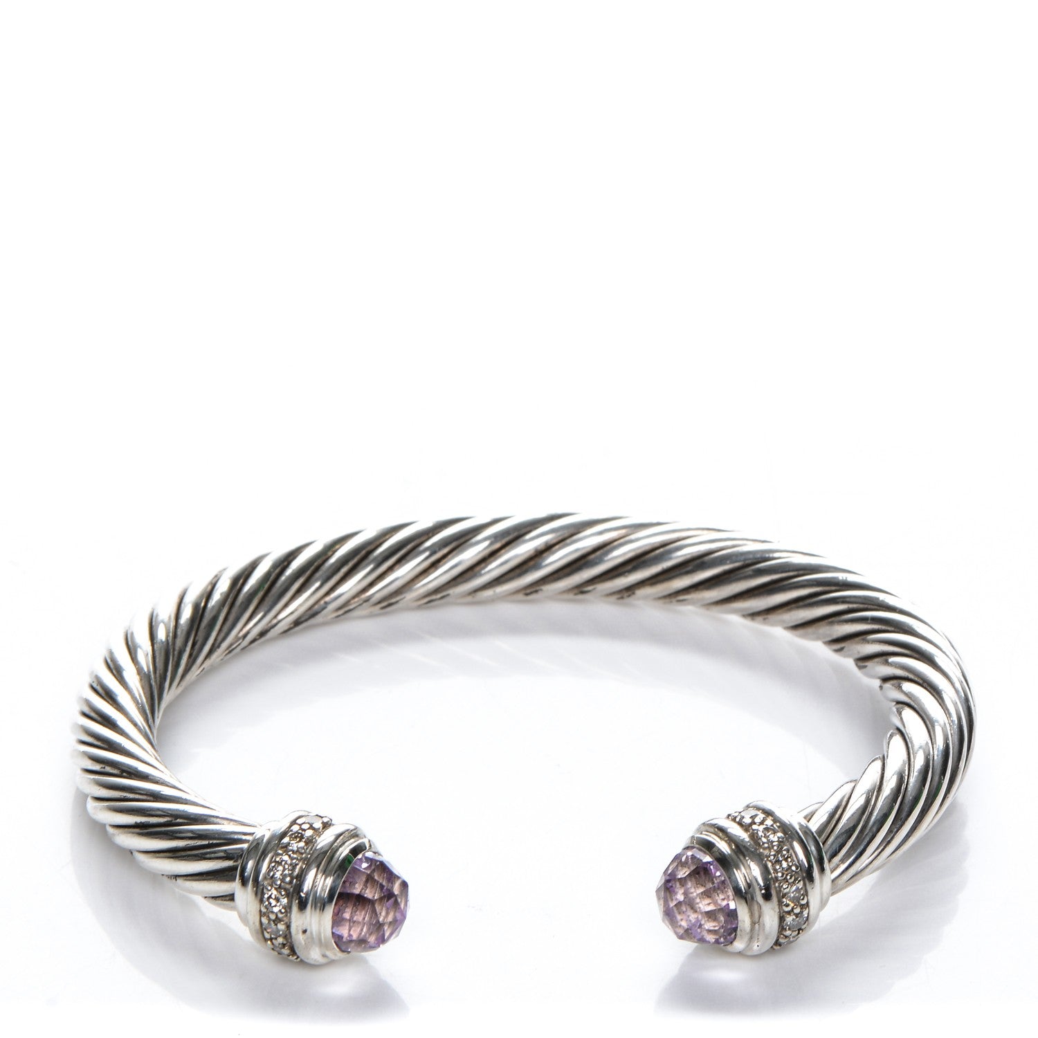 David Yurman Sterling Silver Diamond Amethyst 7mm Cable Classics Bracelet 1 of 5