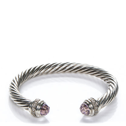 David Yurman Sterling Silver Diamond Amethyst 7mm Cable Classics Bracelet 1 of 5