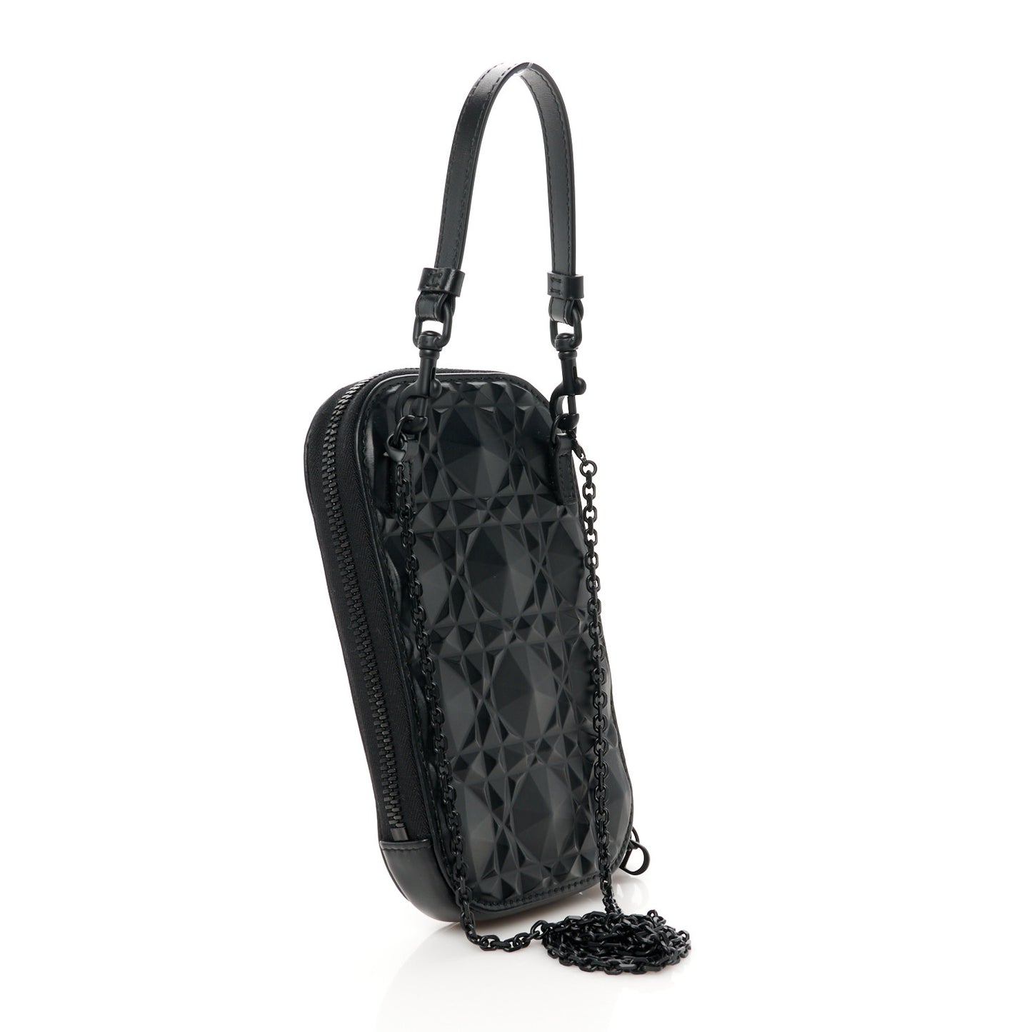 Calfskin Cannage Diamond Cannage Phone Holder Black