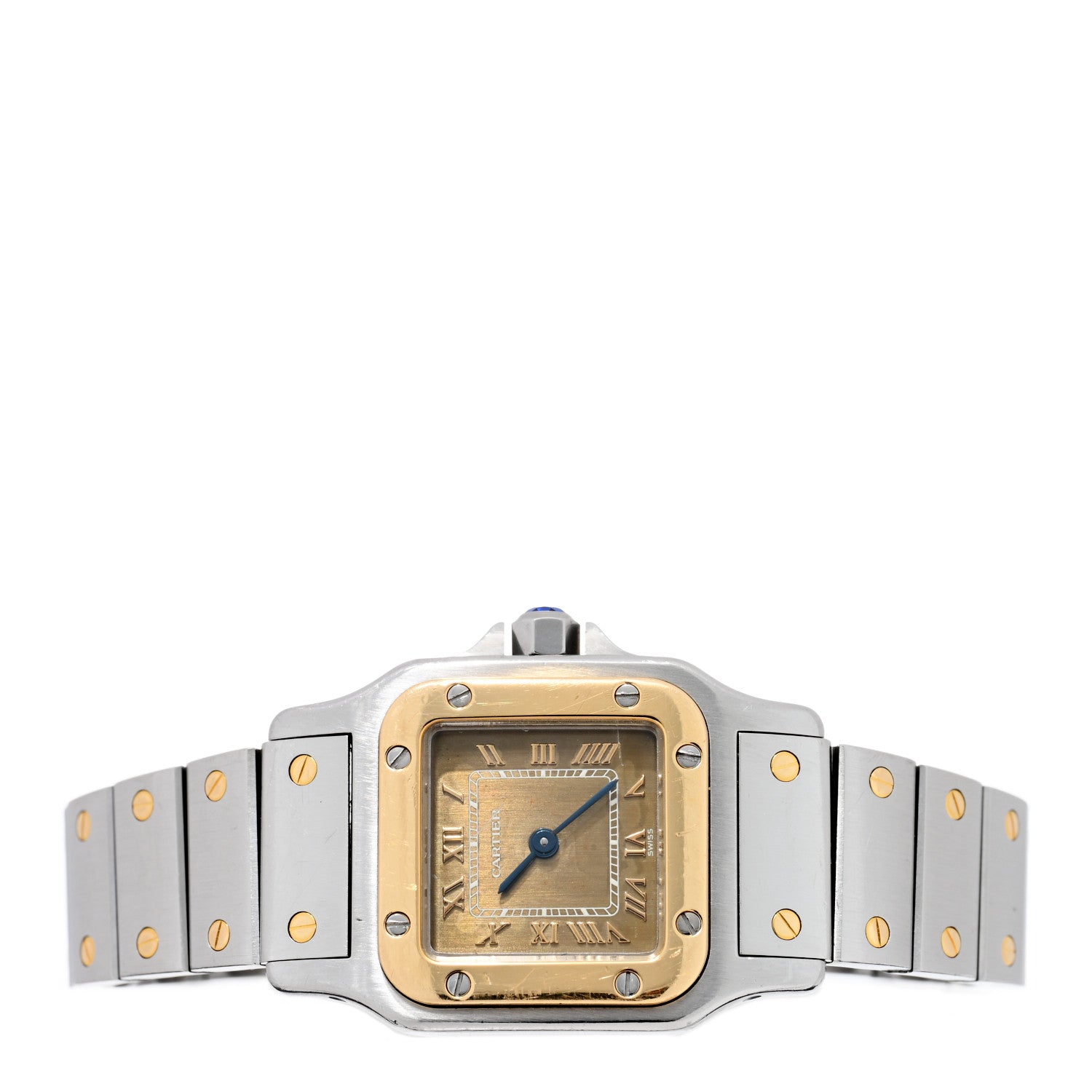 Cartier Stainless Steel 18K Yellow Gold 24mm Santos De Cartier Galbee Quartz Watch Champagne 2 of 5