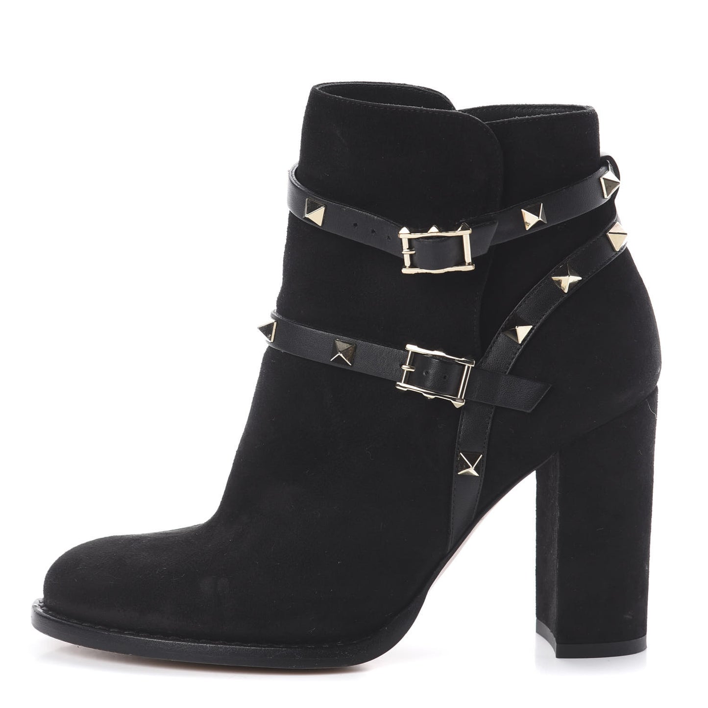 Suede Rockstud Double Buckle 100mm Block Heel Ankle Boots 36 Black