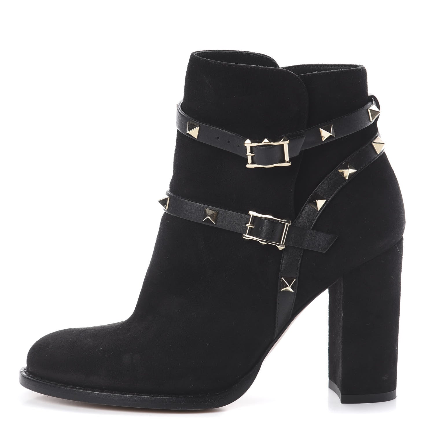 Valentino Garavani Suede Rockstud Double Buckle 100mm Block Heel Ankle Boots 36 Black 1 of 7
