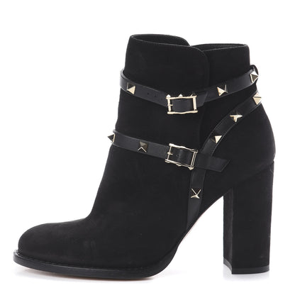 Valentino Garavani Suede Rockstud Double Buckle 100mm Block Heel Ankle Boots 36 Black 1 of 7