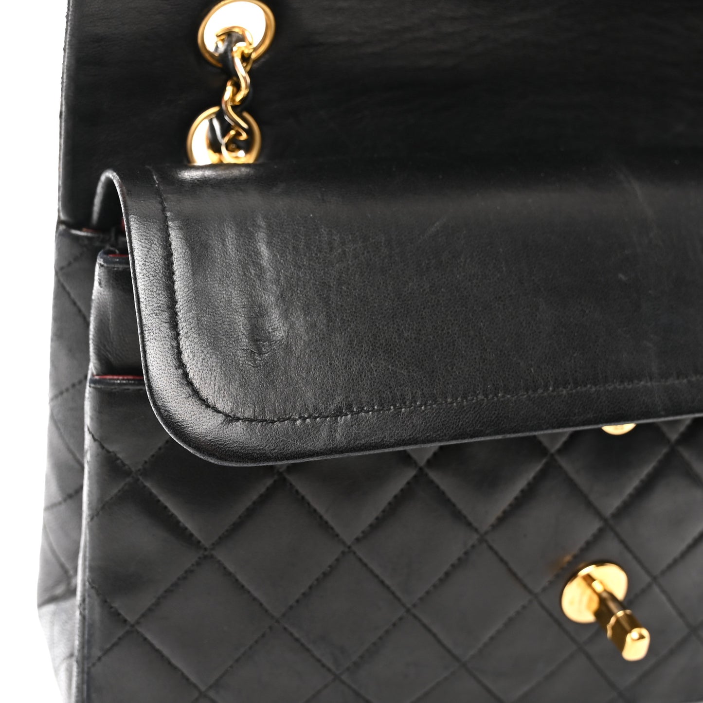Lambskin Quilted Medium Double Flap Black