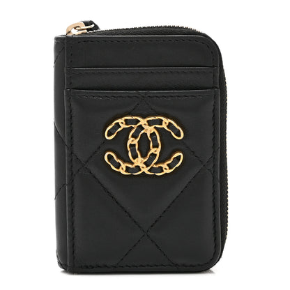 Chanel Lambskin Quilted Chanel 19 Vertical Zip Card Holder Wallet Black 1 of 11