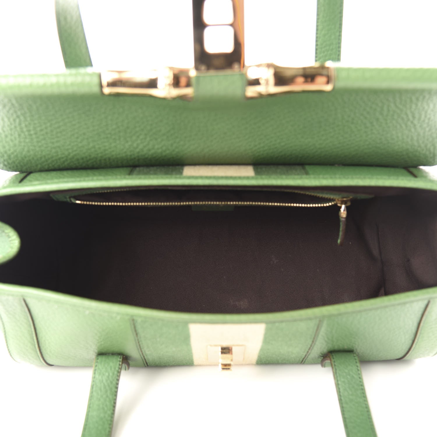 Gucci Calfskin Web Bamboo Bullet Satchel Green 5 of 13