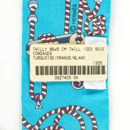 Hermes Silk Cordages Twilly Turquoise Orange Blanc 4 of 6