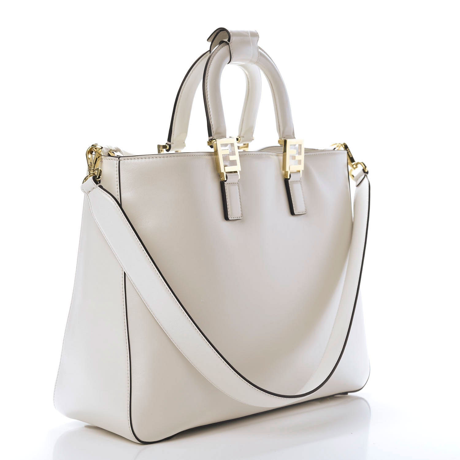 Fendi Vitello Glacier Medium FF Tote White 3 of 10