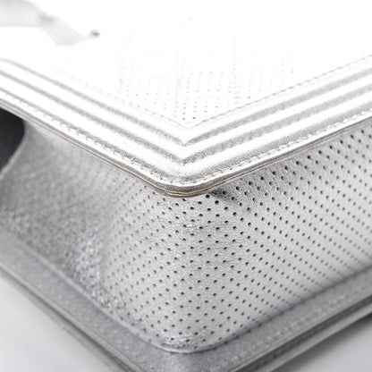 Chanel Metallic Perforated Lambskin Quilted Medium Boy Flap Argent 16 of 20