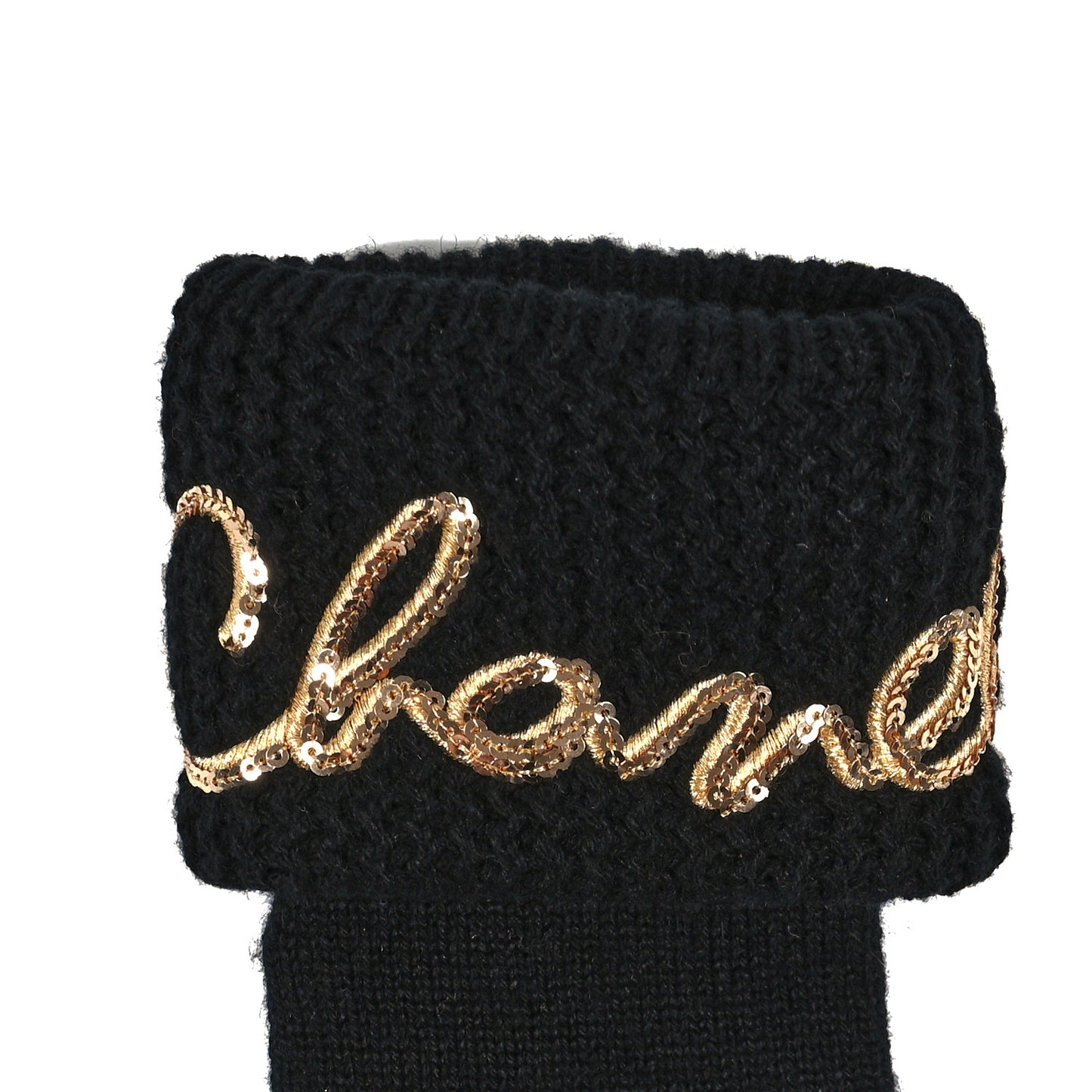 Cashmere Sequin Logo Gloves Black Gold