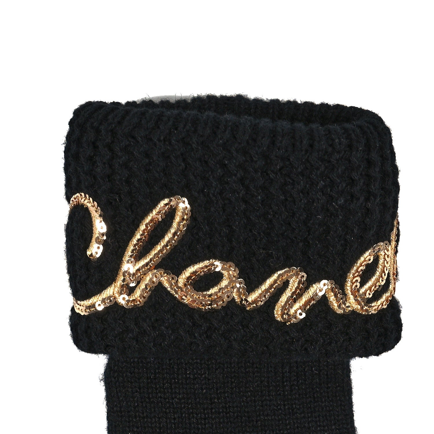 Chanel Cashmere Sequin Logo Gloves Black Gold 3 of 3