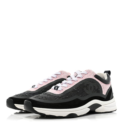 Chanel Tweed Suede Calfskin CC Sneakers 39 Gray Pink 3 of 14