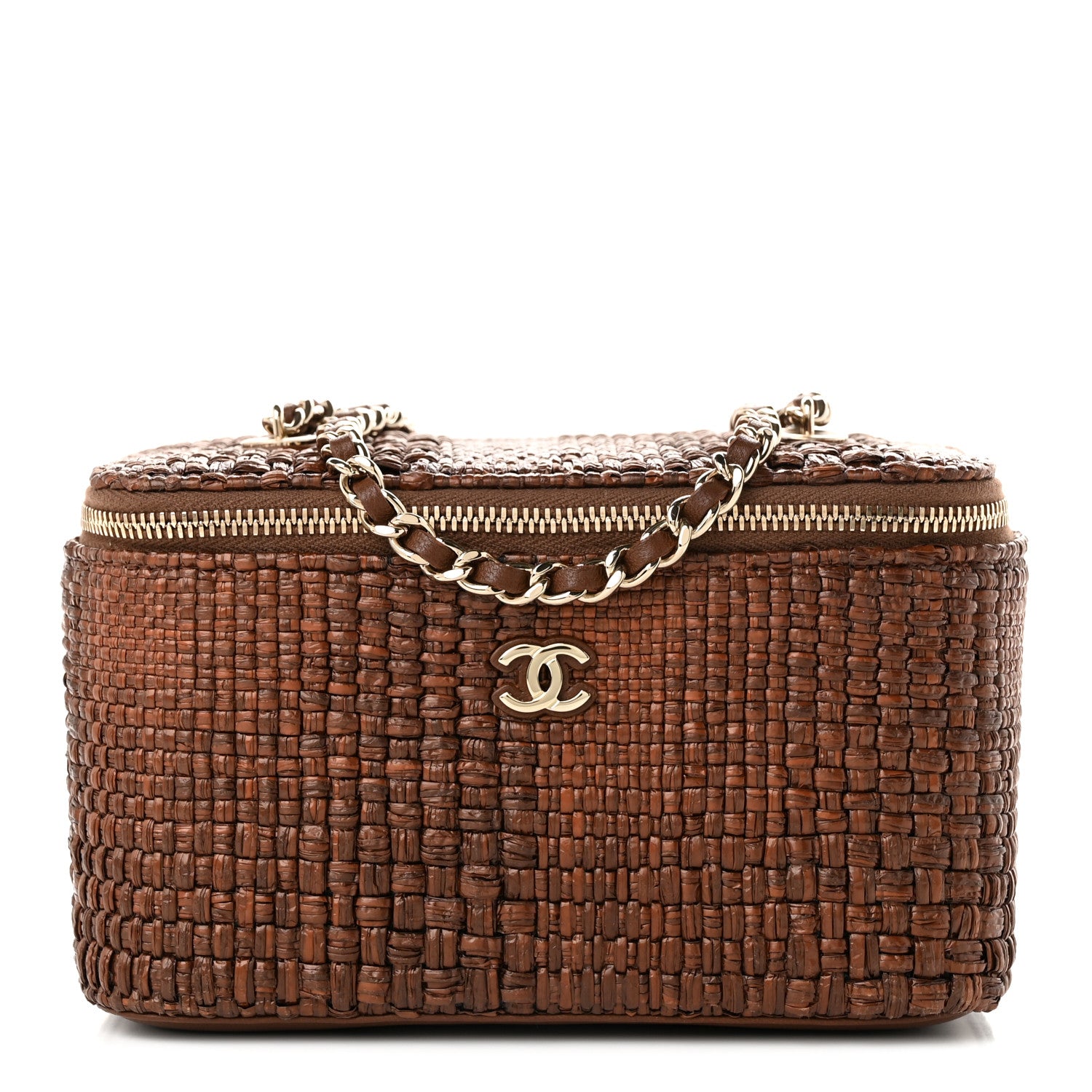 Chanel Braided Raffia Vanity Case With Chain Brown 1 of 10