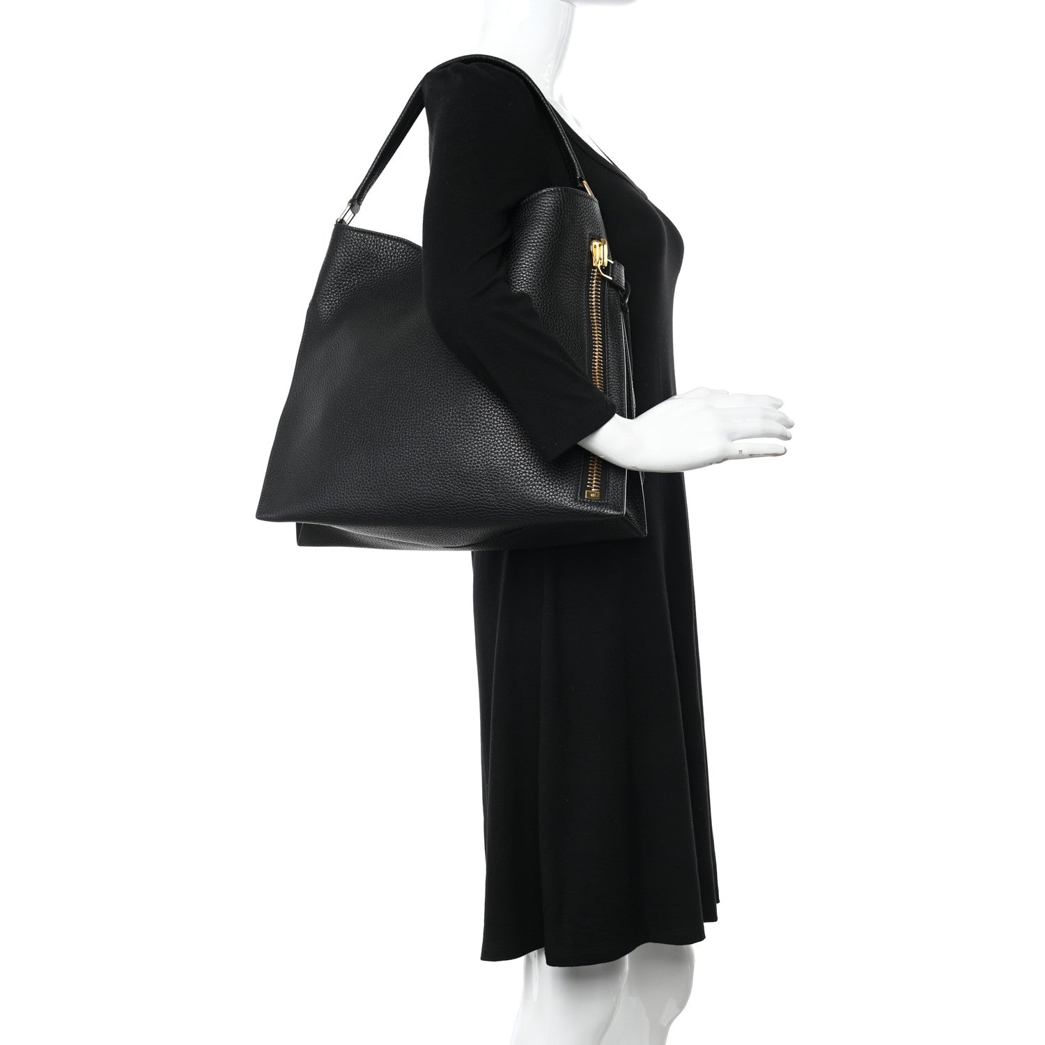 Tom Ford Pebbled Calfskin Large Alix Padlock Zip Hobo Bag Black 2 of 12