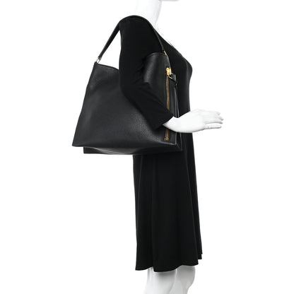 Tom Ford Pebbled Calfskin Large Alix Padlock Zip Hobo Bag Black 2 of 12