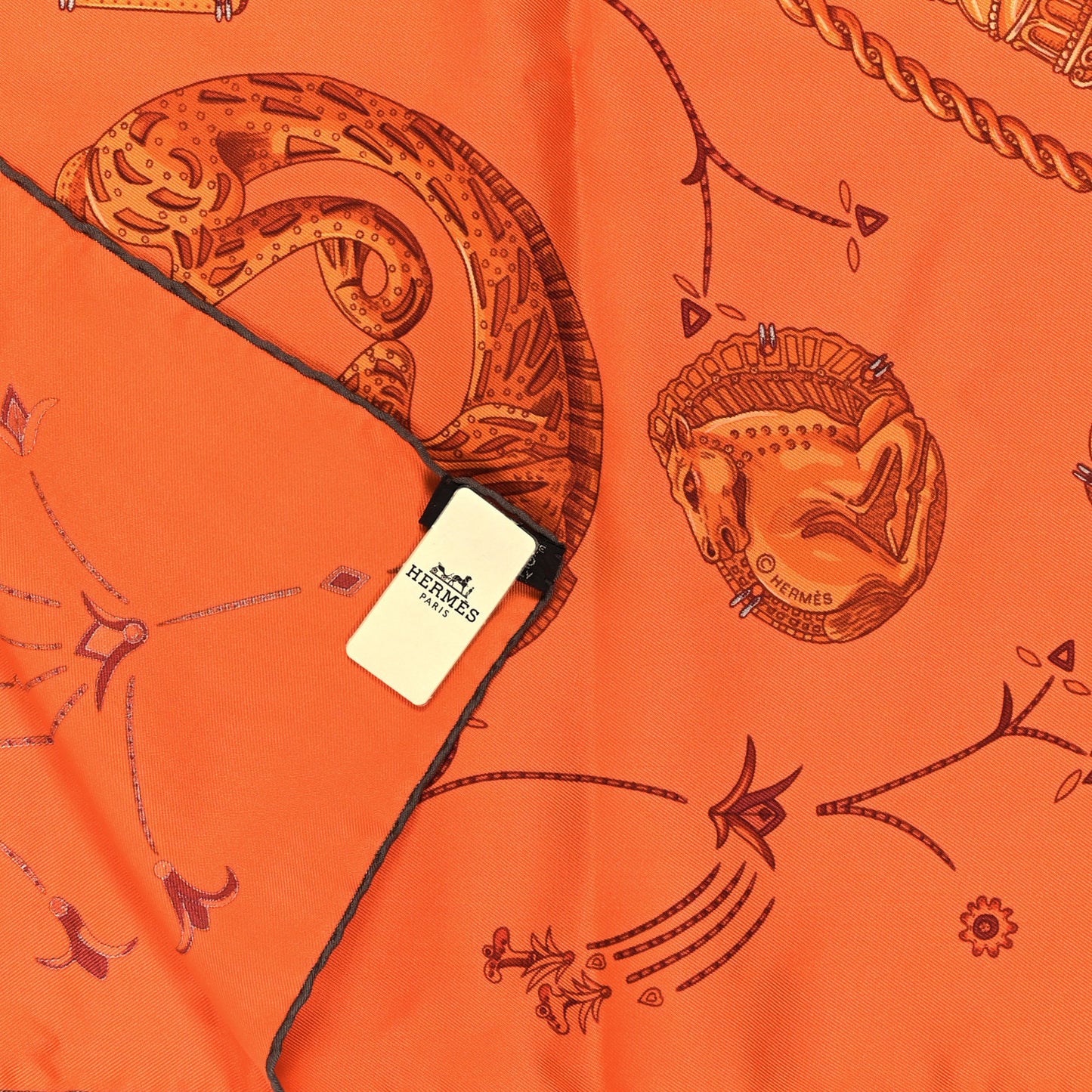 Silk Ors Nomades Scarf 90 Orange Vif Taupe Roux