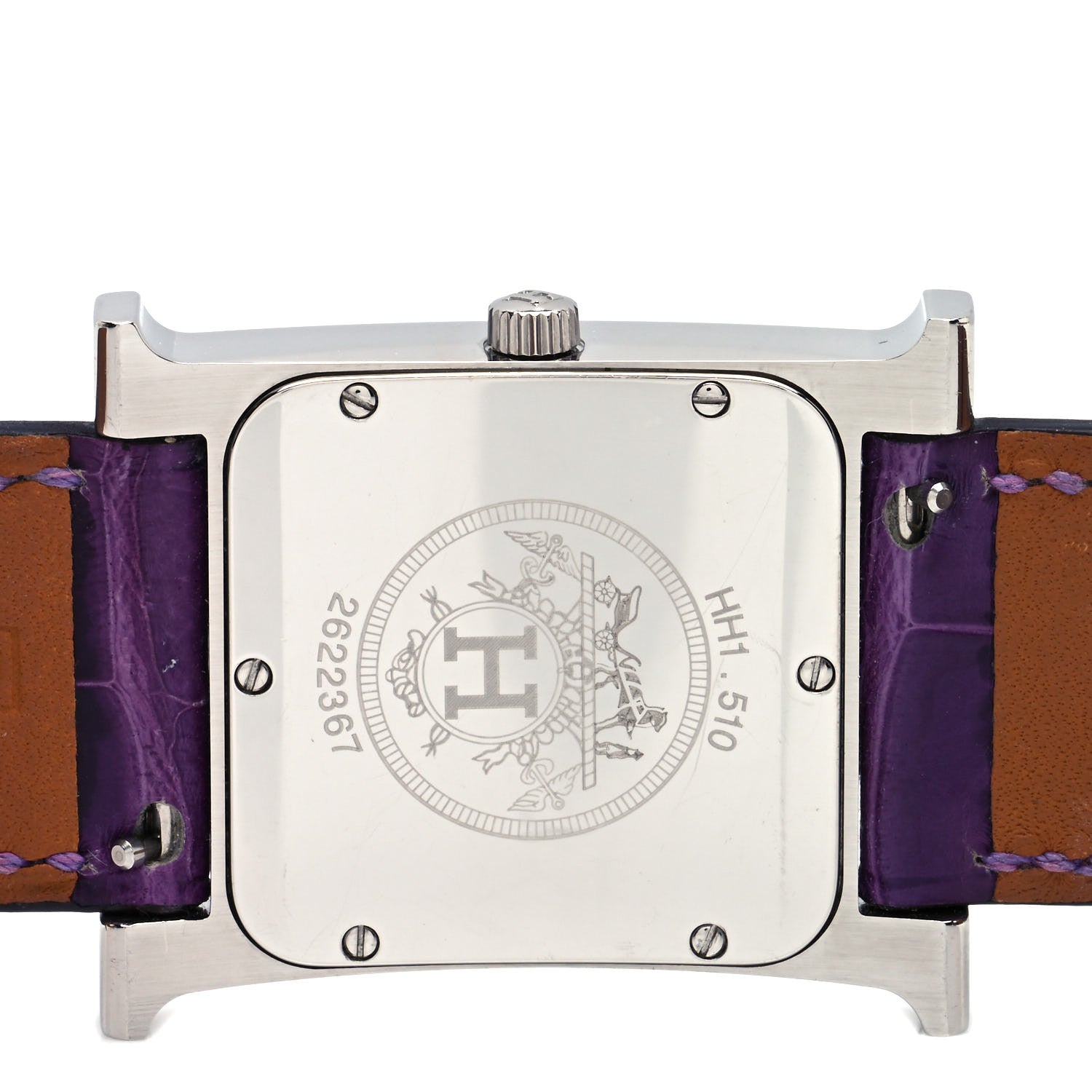 Hermes Stainless Steel Alligator 26mm Heure H Hour Quartz Watch Amethyst 4 of 5