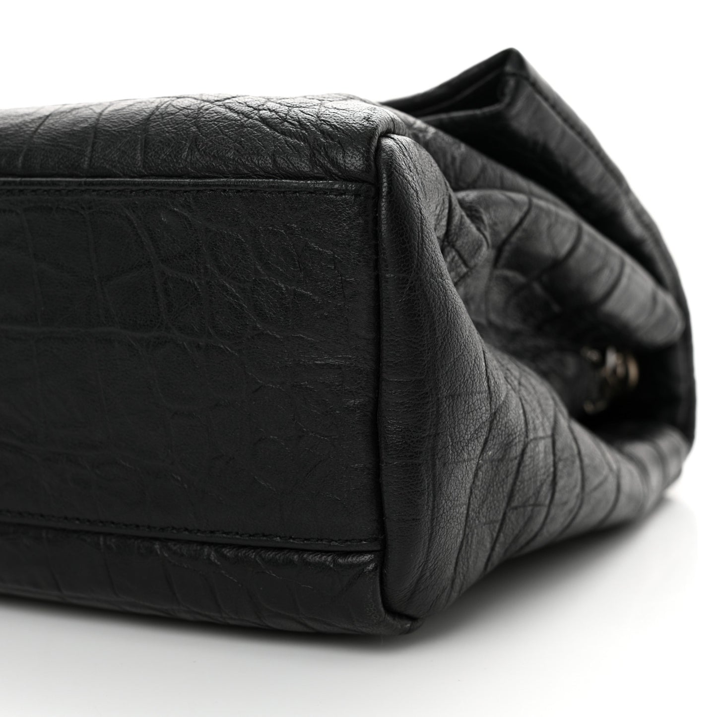 Calfskin Crocodile Embossed Medium West Hollywood Monogram Fold-Over Black