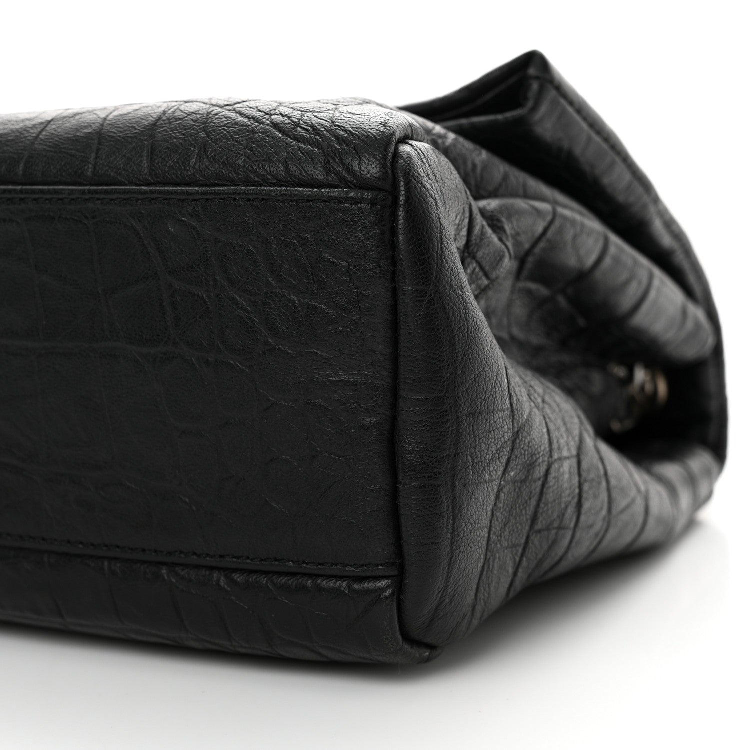 Saint Laurent Calfskin Crocodile Embossed Medium West Hollywood Monogram Fold-Over Black 10 of 13