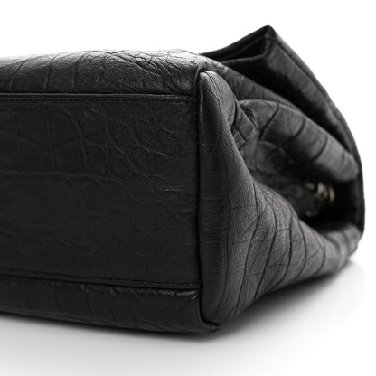 Saint Laurent Calfskin Crocodile Embossed Medium West Hollywood Monogram Fold-Over Black 10 of 13