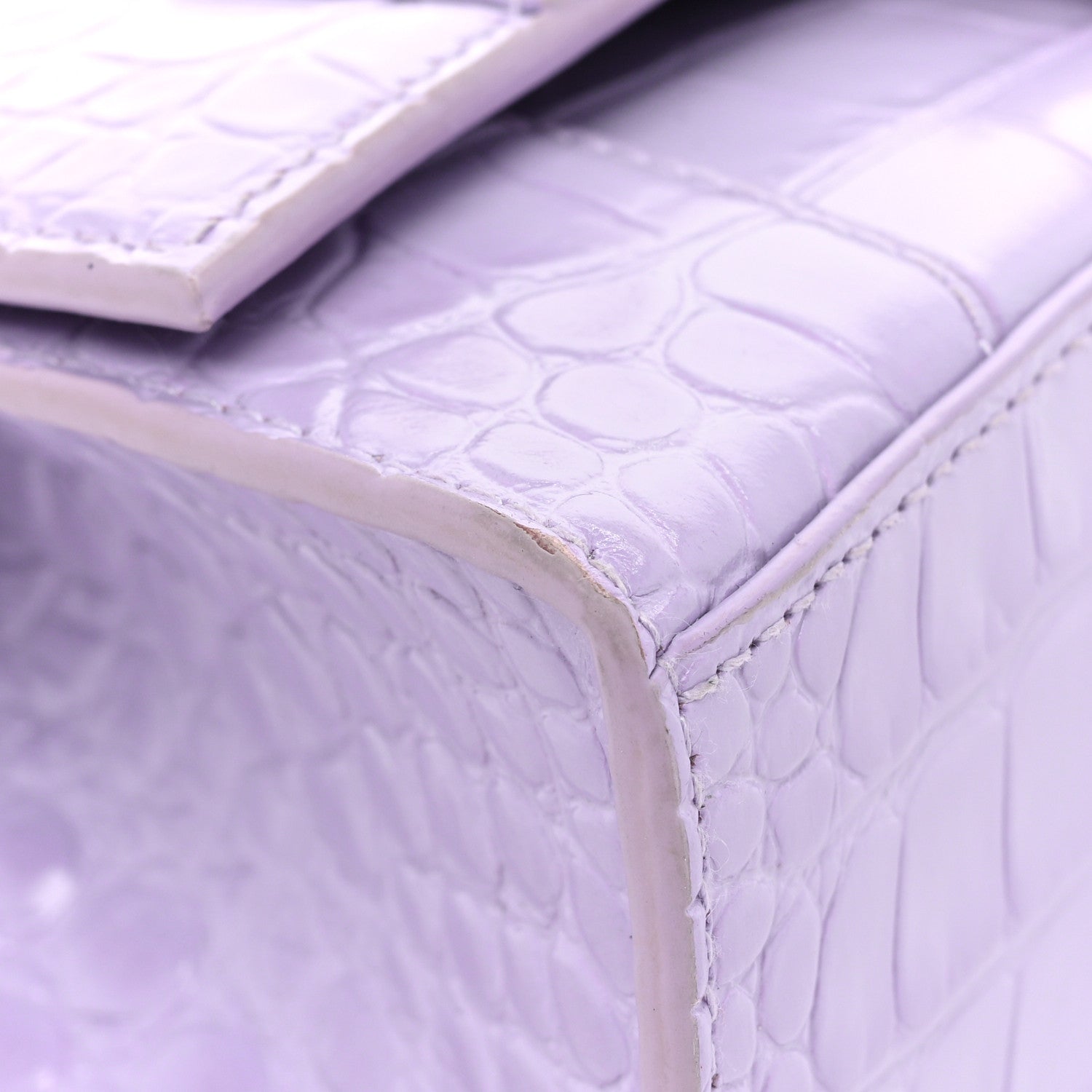 Balenciaga Shiny Calfskin Crocodile Embossed Hourglass Top Handle Bag XS Lilac 13 of 19