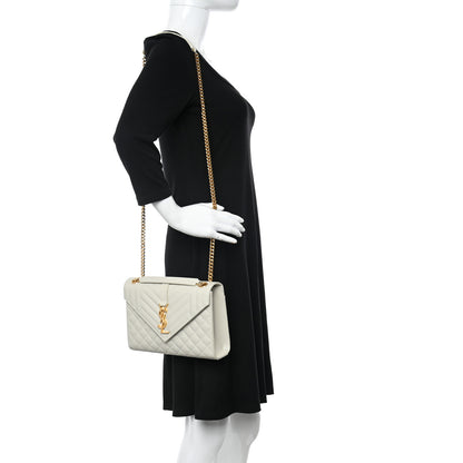 Saint Laurent Grain De Poudre Textured Mixed Matelasse Medium Triquilt Monogram Satchel White 2 of 12