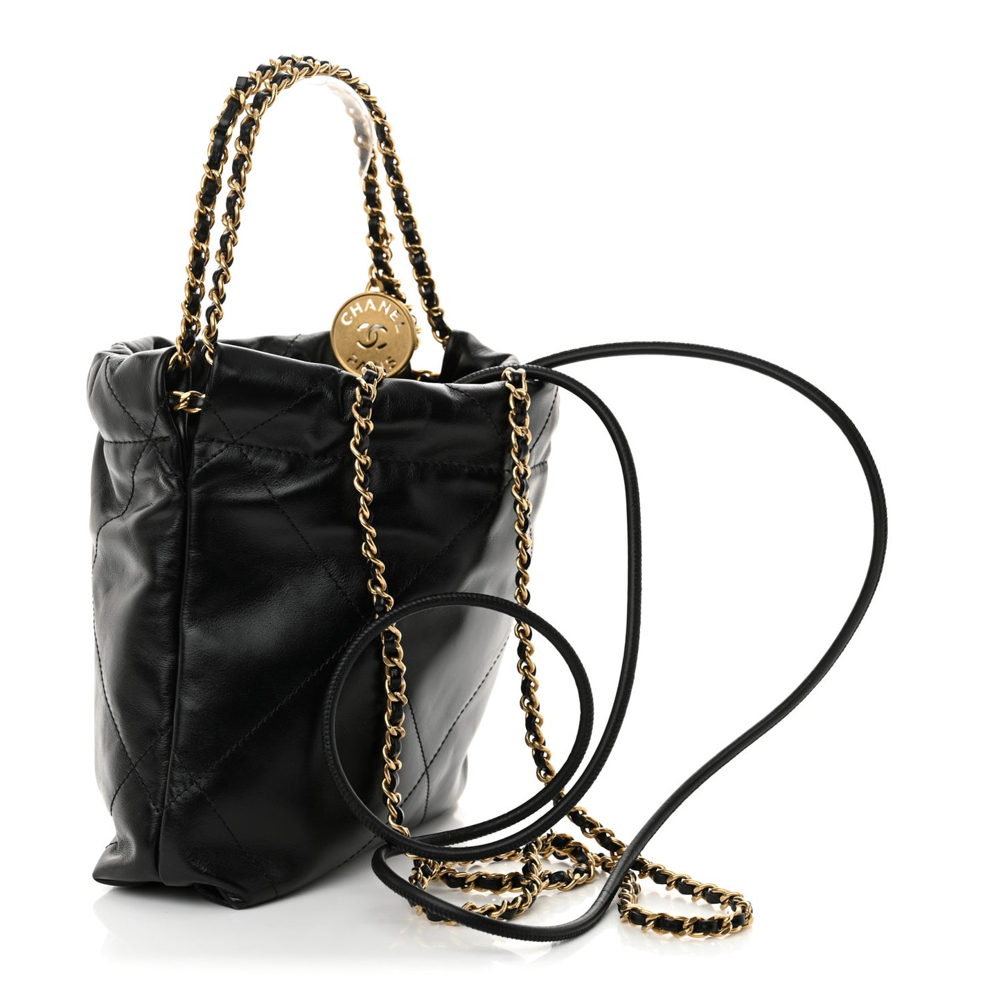 Shiny Calfskin Quilted Mini Chanel 22 Black