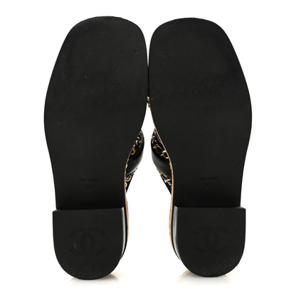 Chanel Lambskin Cork Chain Sandals 36 Black 6 of 9