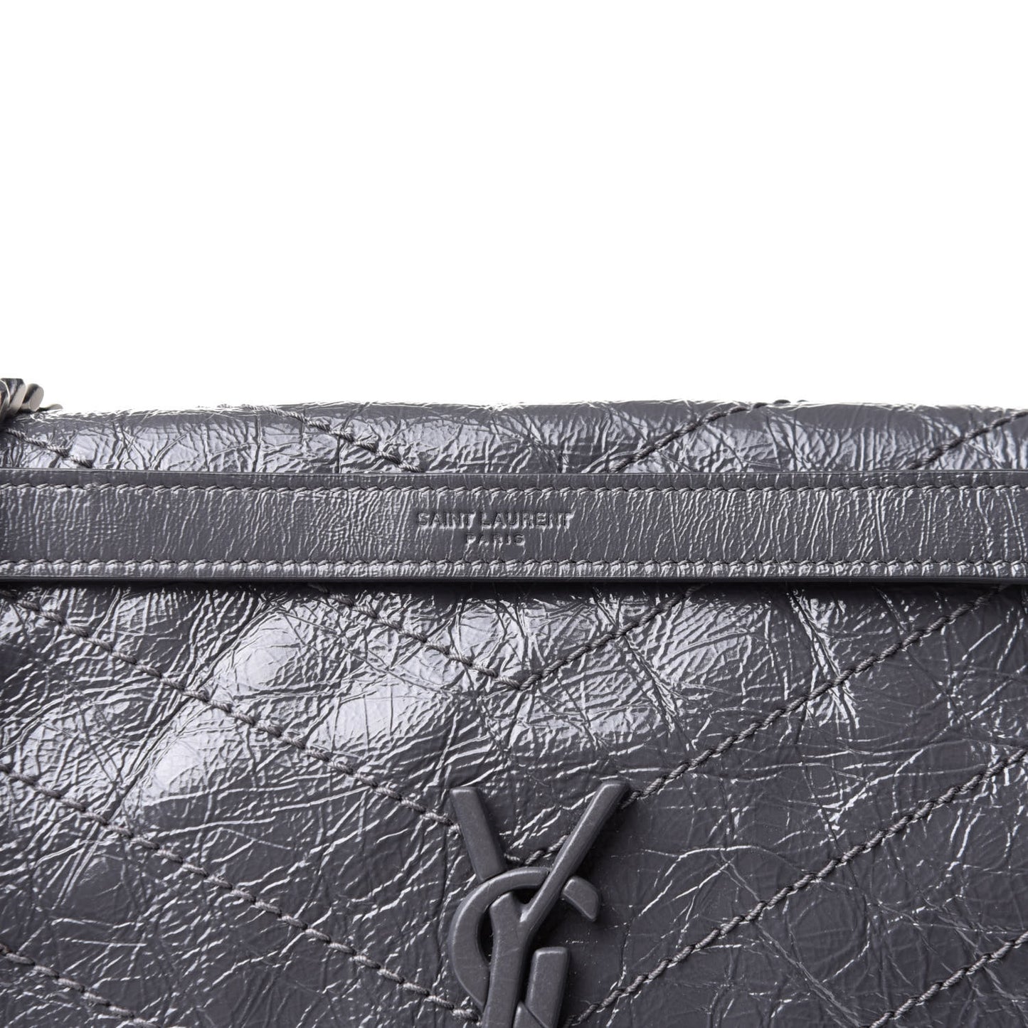 Crinkled Calfskin Matelasse Monogram Medium Niki Chain Satchel Asphalt